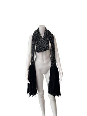 Derek Lam Black White Metallic Knit Fringe Long Rectangle Oversized Scarf